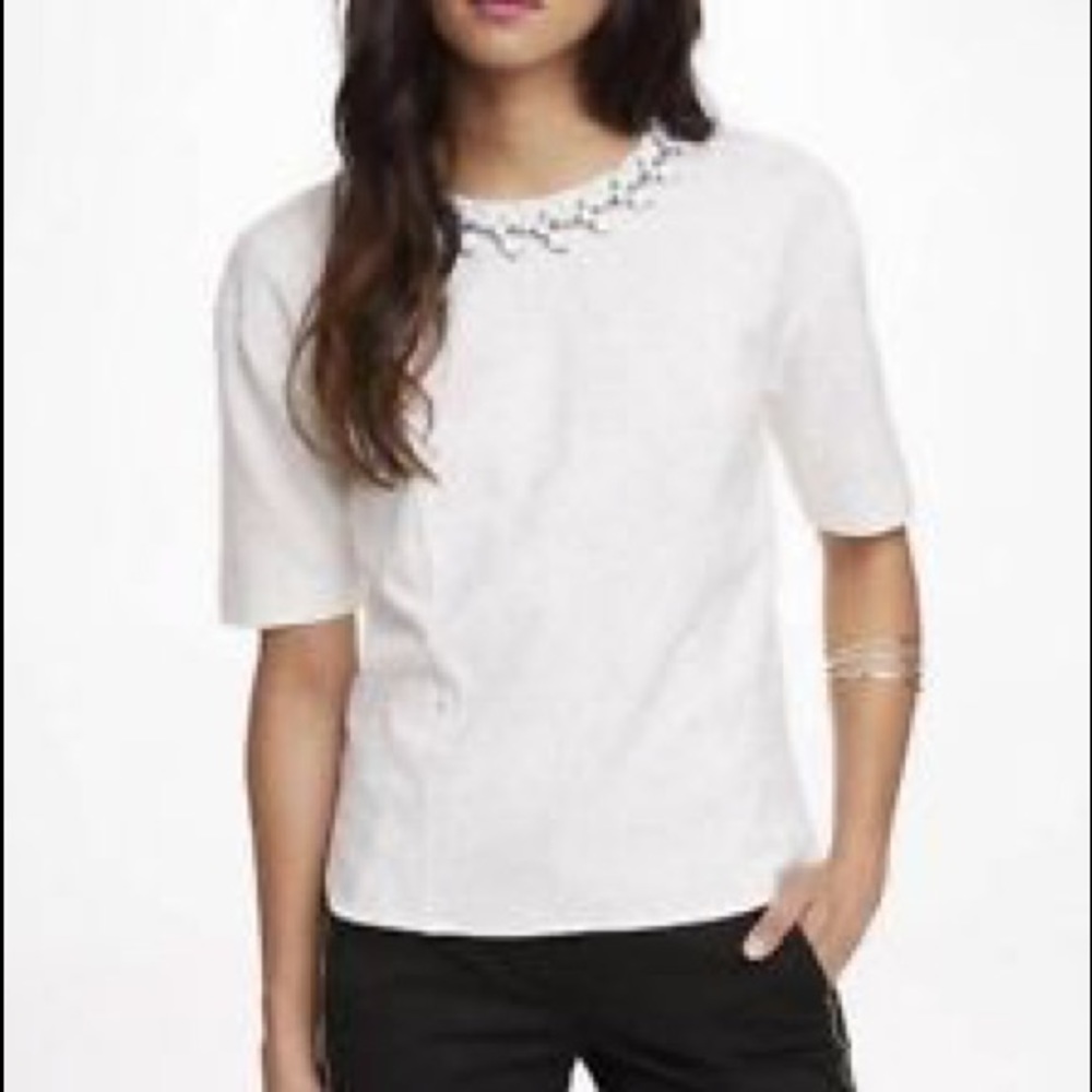 Express Jeweled Collar Jacquard Top M BNWT Holiday